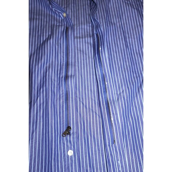 Teddy Stratford Blue Pinstripe LongSleeve Shirt w/ Hidden Zipper Front Old Money - Picture 5 of 7